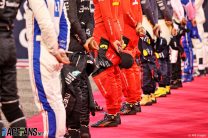 Drivers observe the national anthem, Bahrain International Circuit, 2022
