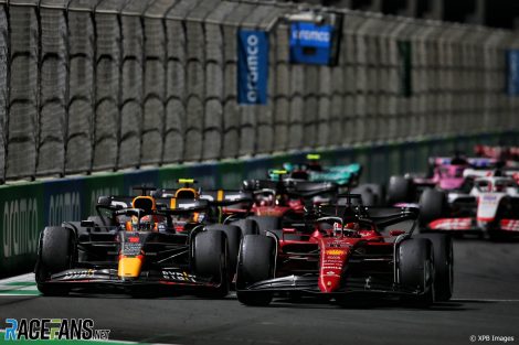 (L to R): Max Verstappen, Red Bull; Charles Leclerc, Ferrari, Jeddah Corniche Circuit, 2022